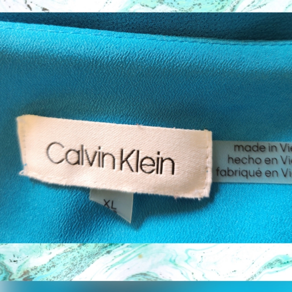 CALVIN KLEIN BLUE V-NECK DESIGNER BLOUSE SIZE XL - Picture 5 of 6